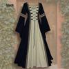 European & American Gothic Retro Square Neck Long Bell Sleeve Lace-Up Slimming Women's Dress