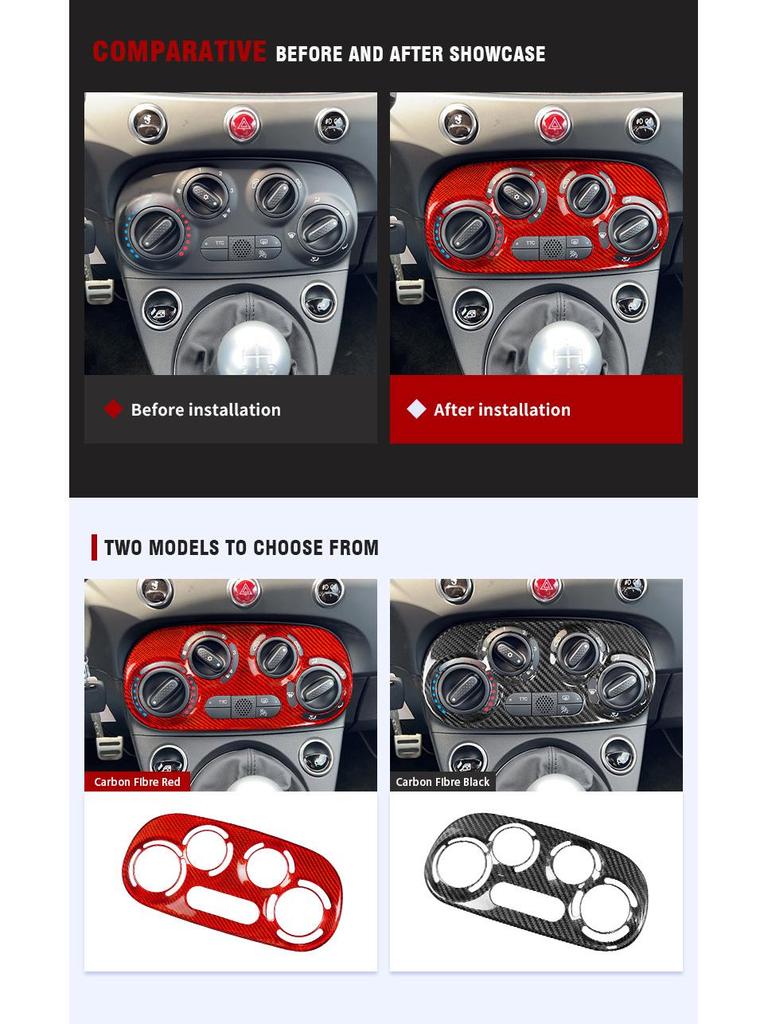 Carbon Fiber AC Switch Frame Sticker for Fiat 500 Interior
