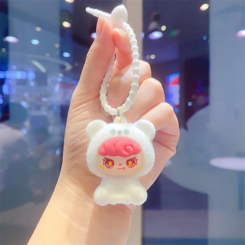 Creative Flocking Sitting Position Girl Tide Play Cute Doll DIY Keychain Schoolbag Pendant Keychain Pendant
