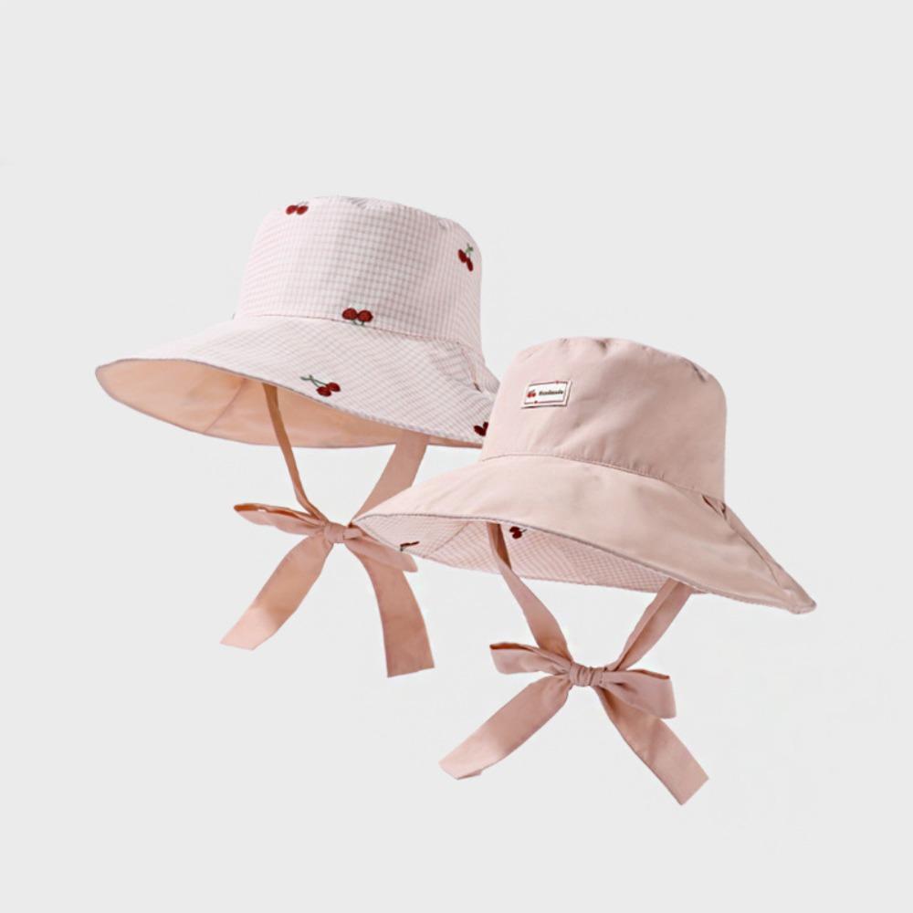 Lace Summer Sun Hat Ribbon Embroidered Cherry Bucket Hat Fashion Sunscreen Visor Cap  Travel