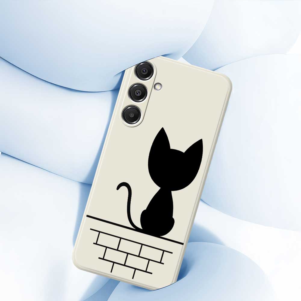 For Samsung Galaxy A16 5G/4G Case Black Cat on the Wall Pattern Printing Straight Edge TPU Phone Back Cover