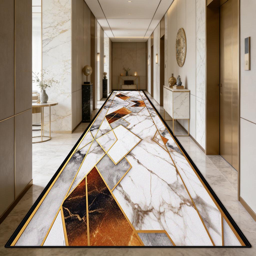 European Style Marble Long Corridor Carpet Luxury Decoration Easy Cleaning Washable Floor Mat Hall Aisle Runner Rug Customizable