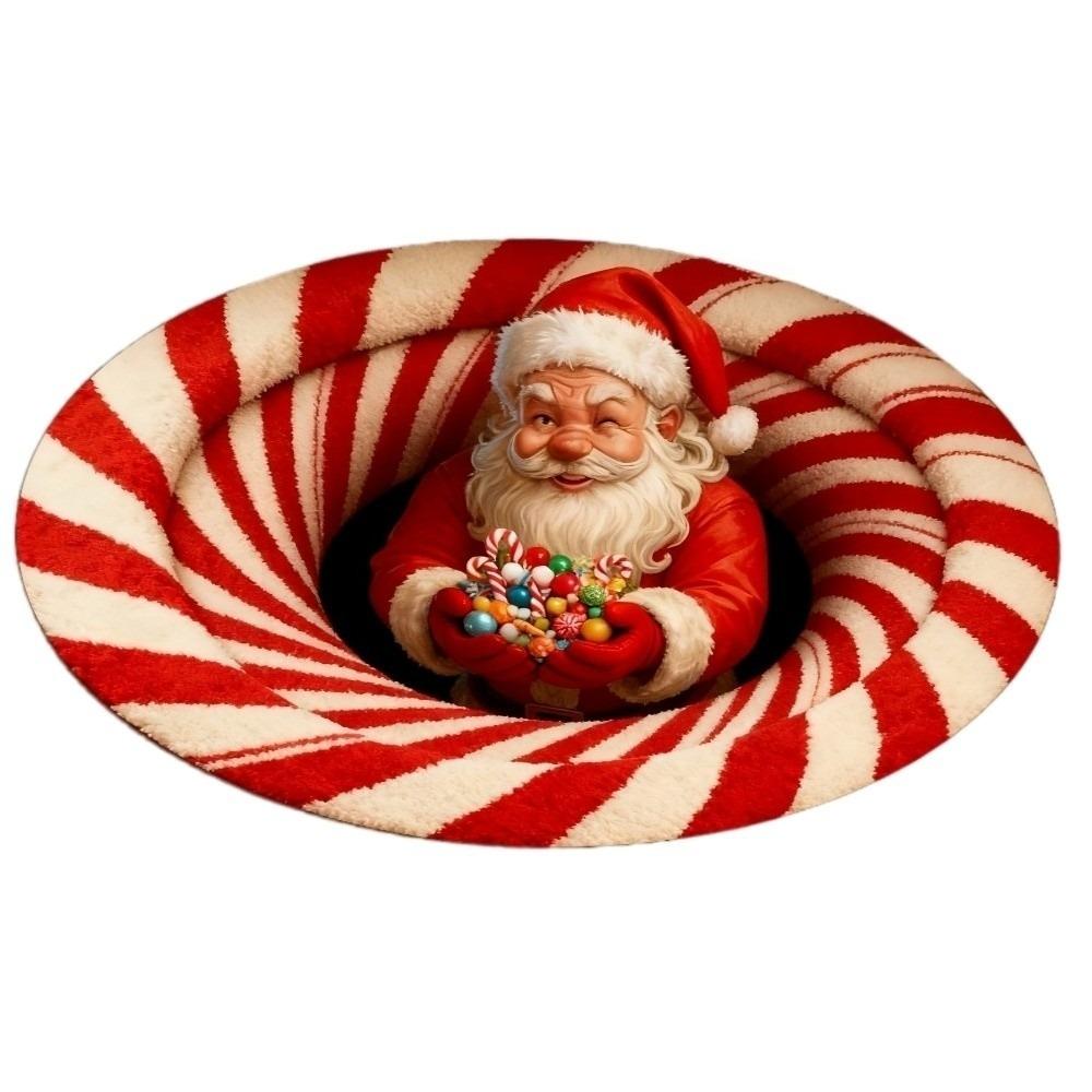 80cm 31.5in 3D Illusion Rug 2D Flat Printed Christmas Doormat Round Vortex Carpet Christmas