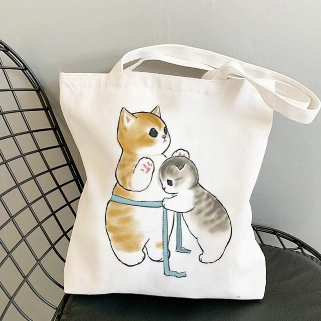 Kawaii coelho gatos dos desenhos animados sacos de compras bolsas lona sacos de ombro mulher sacos de compras alta capacidade bolsa de praia
