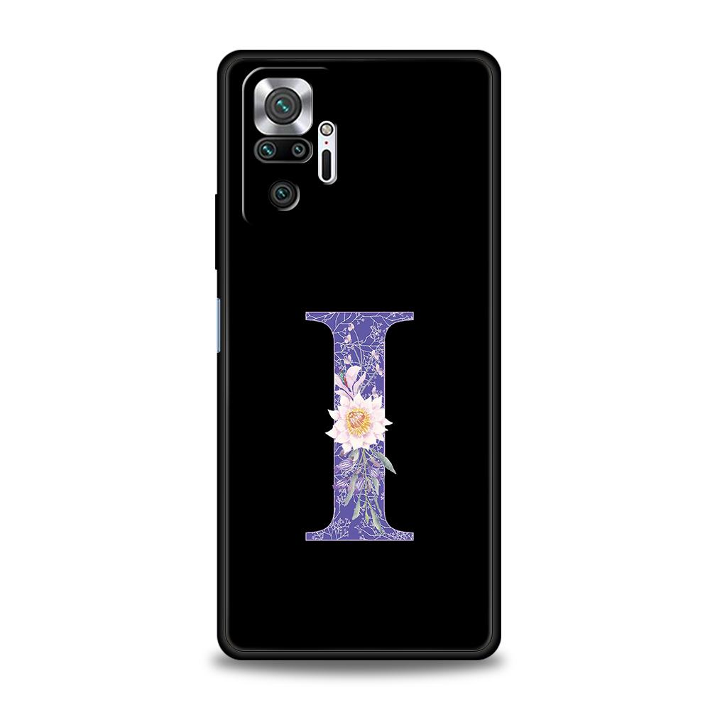 Initial Letter Retro Purple Flower Phone Case For Xiaomi Redmi Note 14 5G 13 12 10 11 Pro Plus 4G 14C 13C 12C 10C 9C TPU Cover