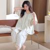 Pajamas women's pure cotton summer thin short-sleeved nine-point pants 1011 new integrated large-size loungewear set with chest pads