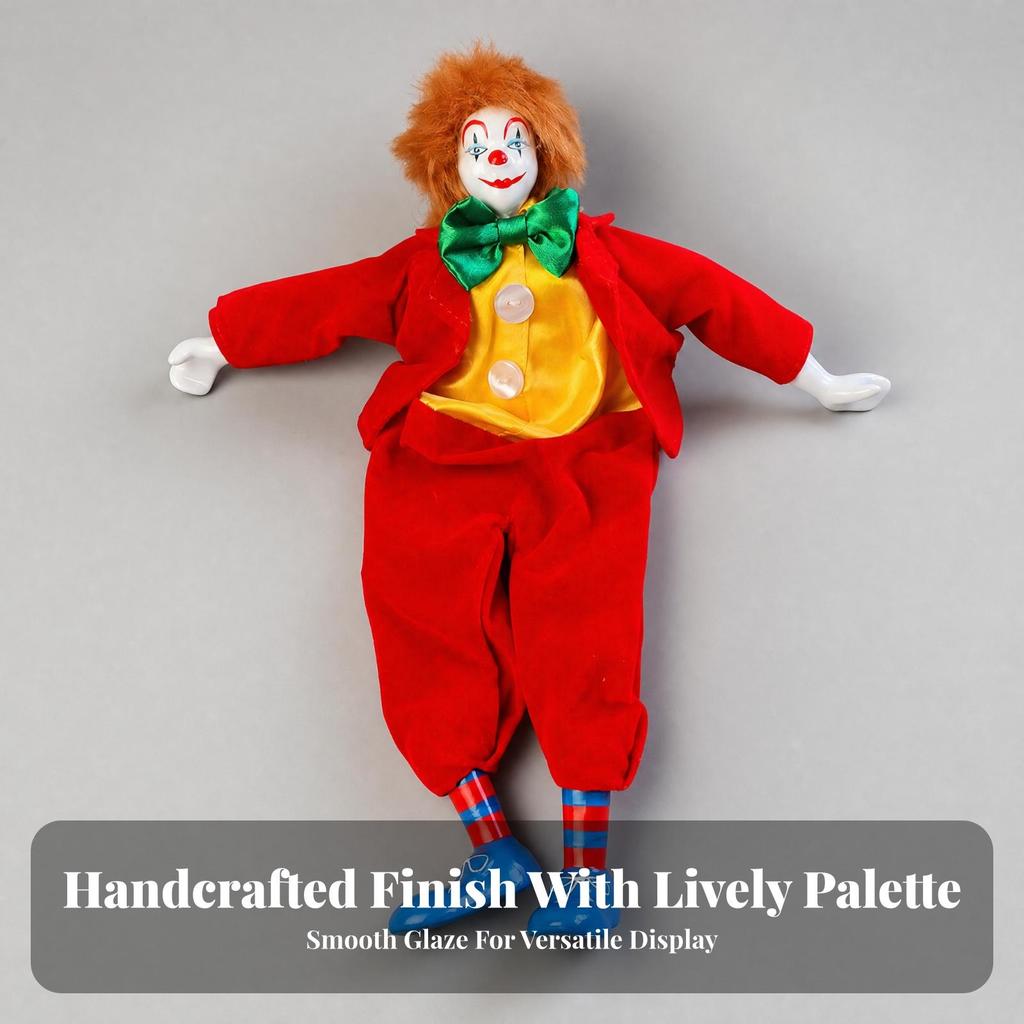 Clown Figurine with Cloth Body Adorable Handmade Lovely