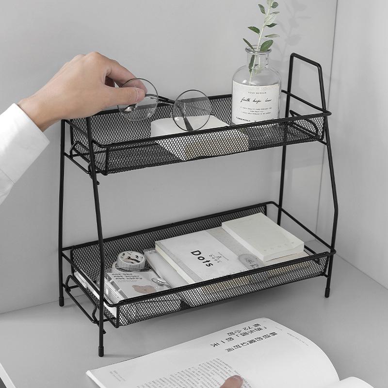 Double Layer Iron Kitchen Storage Rack Wire Spice Organizer Metal Cosmetic Makeup Basket Holder Dish Drainer Bathroom Desk Shelf