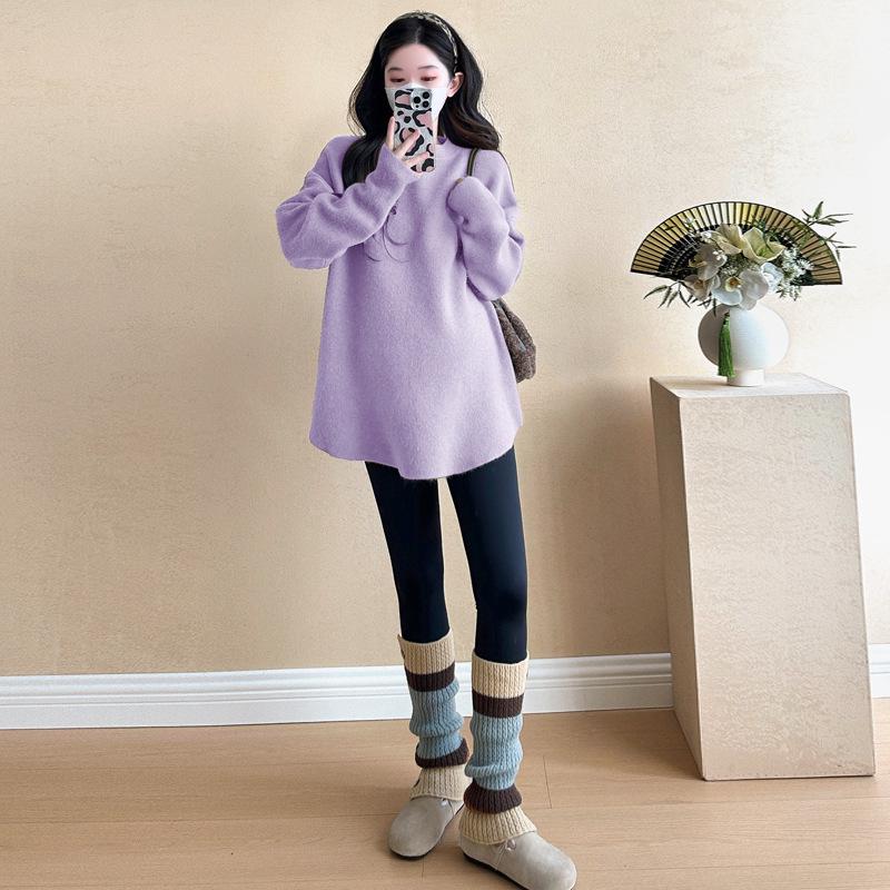 

2026 Autumn/Winter Elegant Red Maternity Knit Dress - Korean Style Festive Christmas/New Year Fashion L фіолетовий