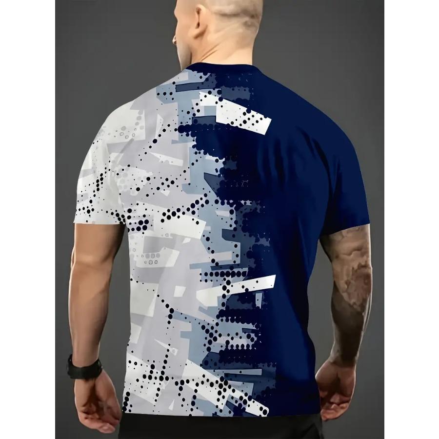 Men Cool Contrast Color 3D Print T-shirts for Tie Dye Stretch Polyester Sportwear Short Sleeve Tops Summerwear
