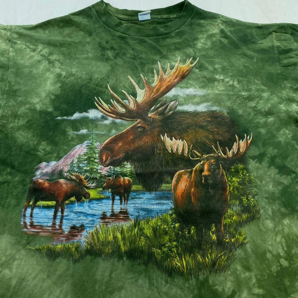 Vintage MOOSE NATURE TIE-DYE T-Shirt XL Lake Mountain Wild Animal Soft