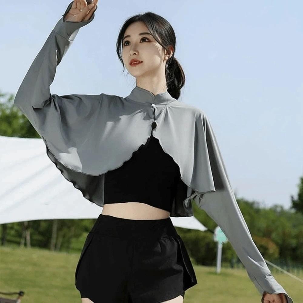 Solid Color Ice Silk Cape Long Sleeve Sun Protection Clothing Summer Sunscreen Shawl  Running