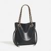 Women's Fashion Bucket Bag with Chain Strap Black Leather Shoulder Bag for New In PU Letter Decoration Small Underarm Shoulder