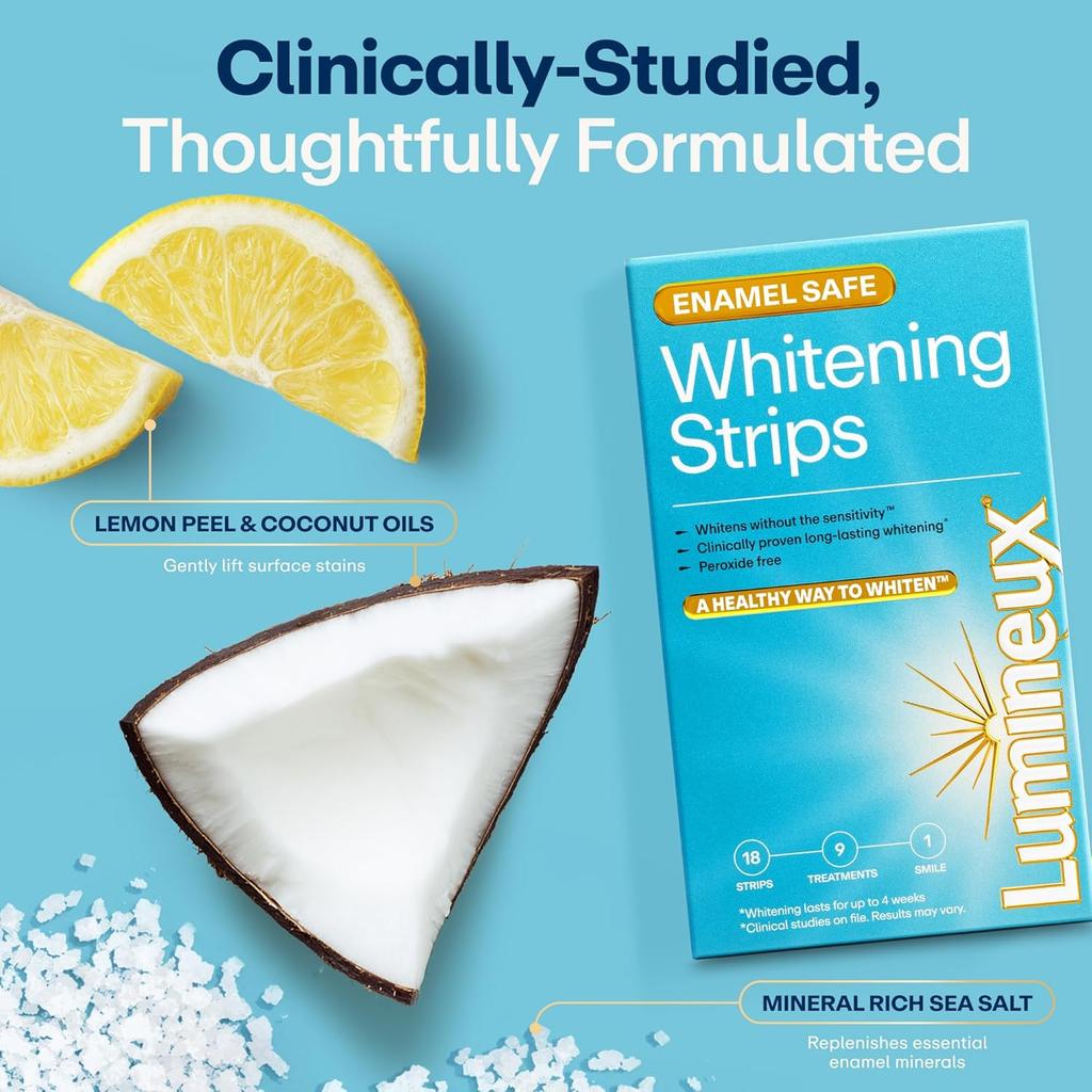 Lumineux Oral Essentials, Certified Non-Toxic Whitening Strips, 18 Strips / 9 Treatments