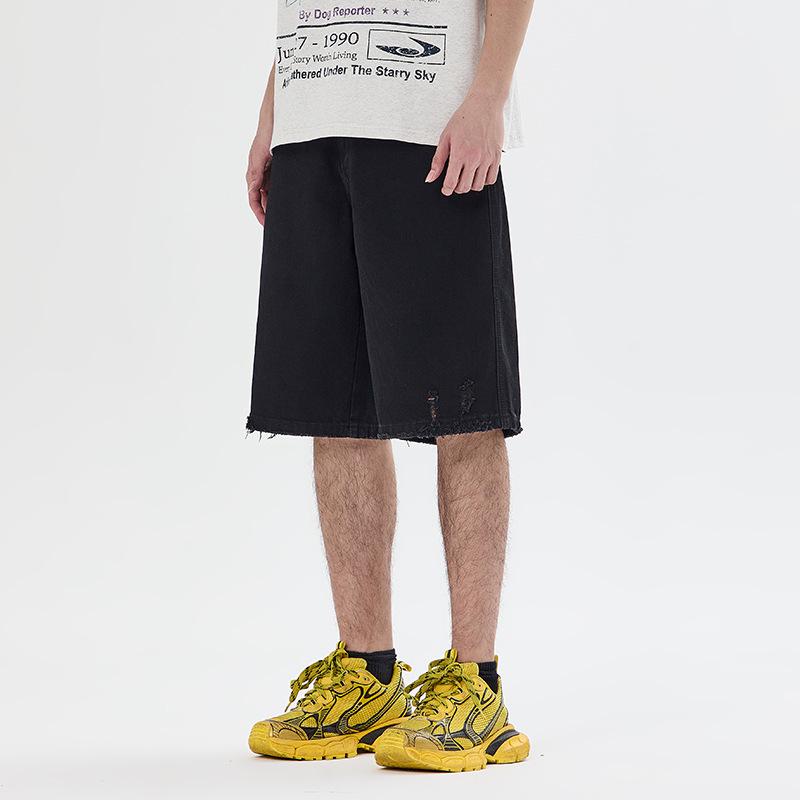 

Летние мужские дизайнерские шорты Шестикюлотные брюки Повседневные прямые Уличные Свободные джинсовые шорты 2XL чёрный