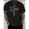 European Sizes Men's Plus Size American Flag Christian Cross T-Shirt - Oversized "Stand for the Anthem" Slogan & Faith Design, Breathable Casual Wear