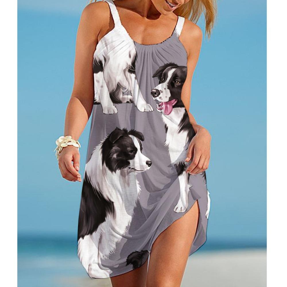 

Kawaii Cat Dog Print Женское платье Винтажное женское пляжное платье Sling Midi Платья без рукавов Boho Soft Streetwear Девочки Ночное платье 5XL