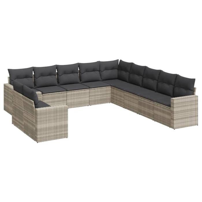 VidaXL Salon de Jardin avec Coussins 11 pcs, Canapés de Terrasse, Ensemble de Meubles de Patio, Mobilier d'Extérieur, Gris 3251529