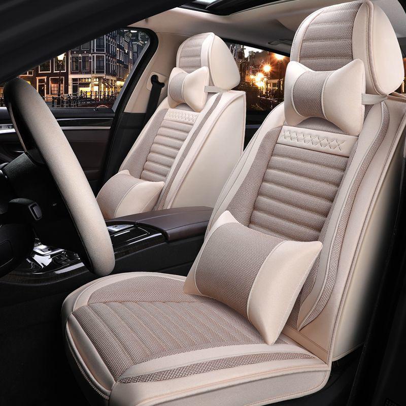 Universal Cotton Linen Car Seat Cover - Four Seasons Enveloping Fabric Cushion