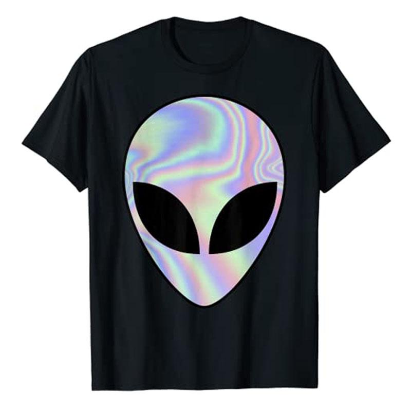 Alien Head TShirt Colorful AlienUfo Rave Tee Y2k Top I Want To Believe Graphic Outfits Funny Believers In Life On Mars Clothes