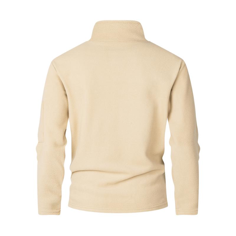 European and American Loose Solid Color Simple Sweatshirt Autumn Warm Stand Collar Zipper Thick Fleece Pullover Men's Top