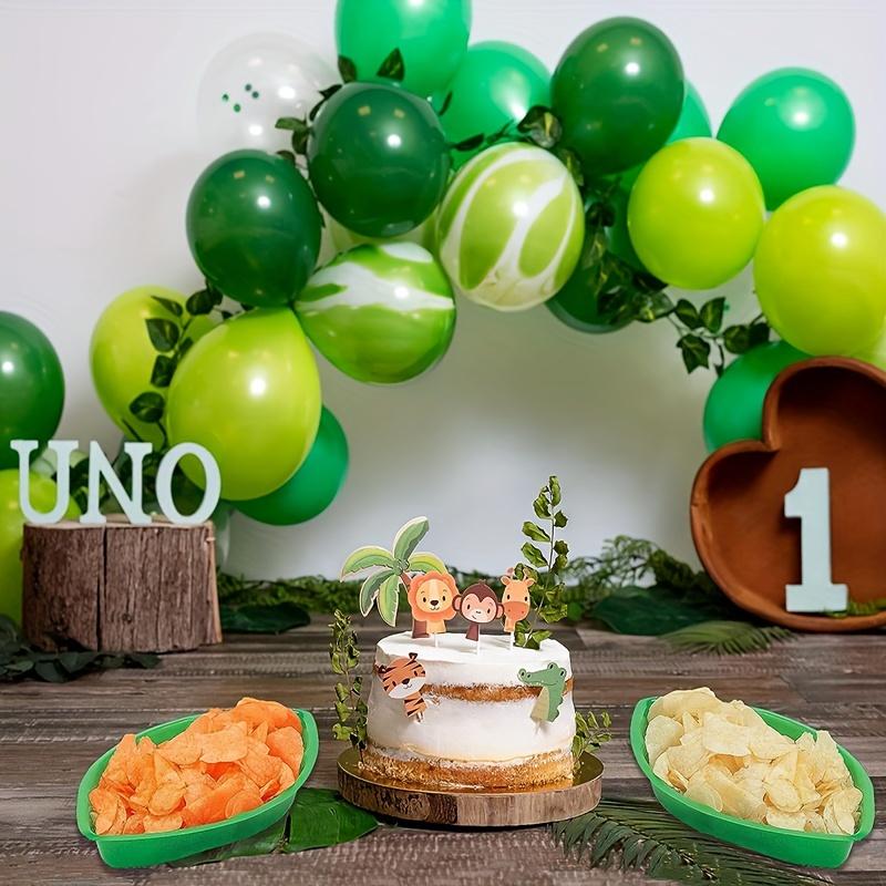 12 Palm Leaf Hawaiian Party Trays Plastic - Candy Bar Food Rack, Hawaiian Jungle Tropical Party Buffet Dinner Plate Table Center Decoration