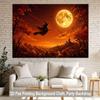 1 piece of 2D flat background fabric banner of the wizard's night sky flight with the moon castle background.PMJ