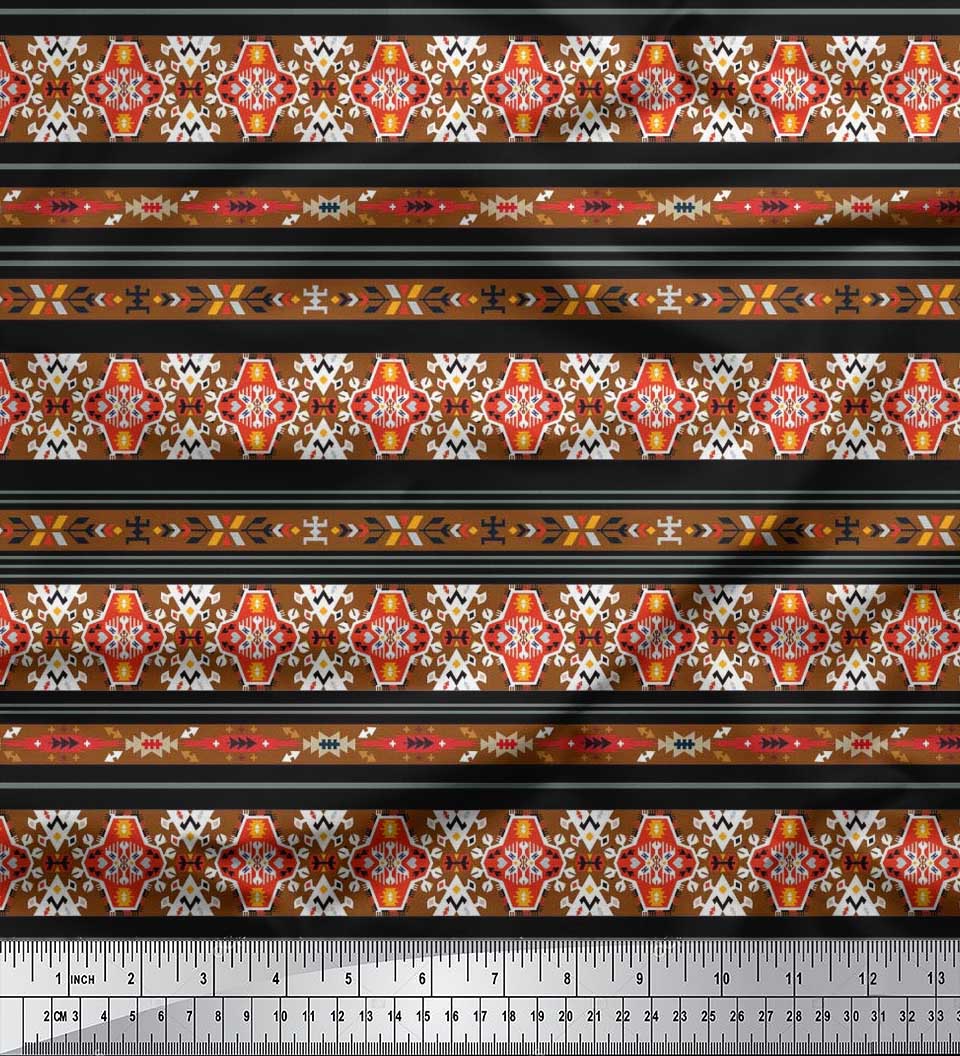 

Soimoi Japan Crepe Satin Fabric Ikat Southwestern Fabric Prints By metre 42 Inch 42 Inch Wide - Poly Crepe коричневий