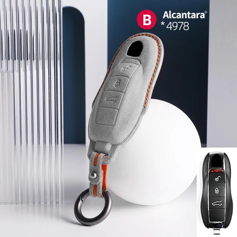 Alcantara Car Key Case Cover For Porsche Panamera Spyder Carrera Macan Cayman Cayenne 911 970 981 991 Accessories
