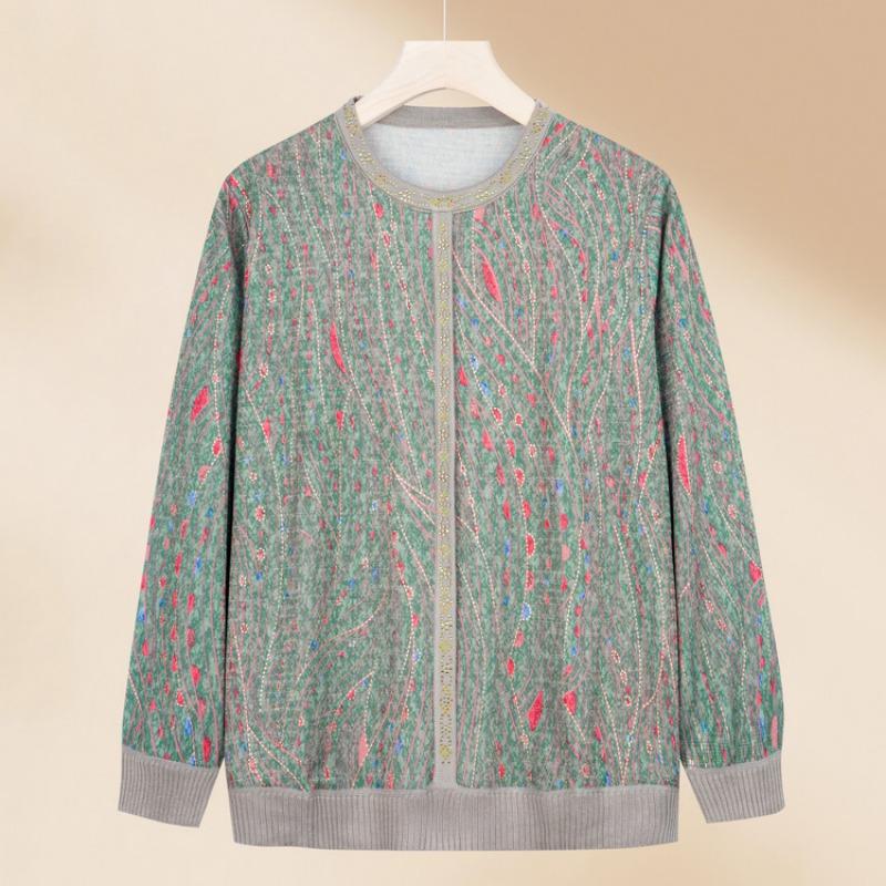 

Мама весенний базовый топ новая среднего размера пожилая бабушка круглый вырез длинный рукав пожилой иностранный стиль вязаный свитер 4XL (recommended 140-82.5kg) зелёный