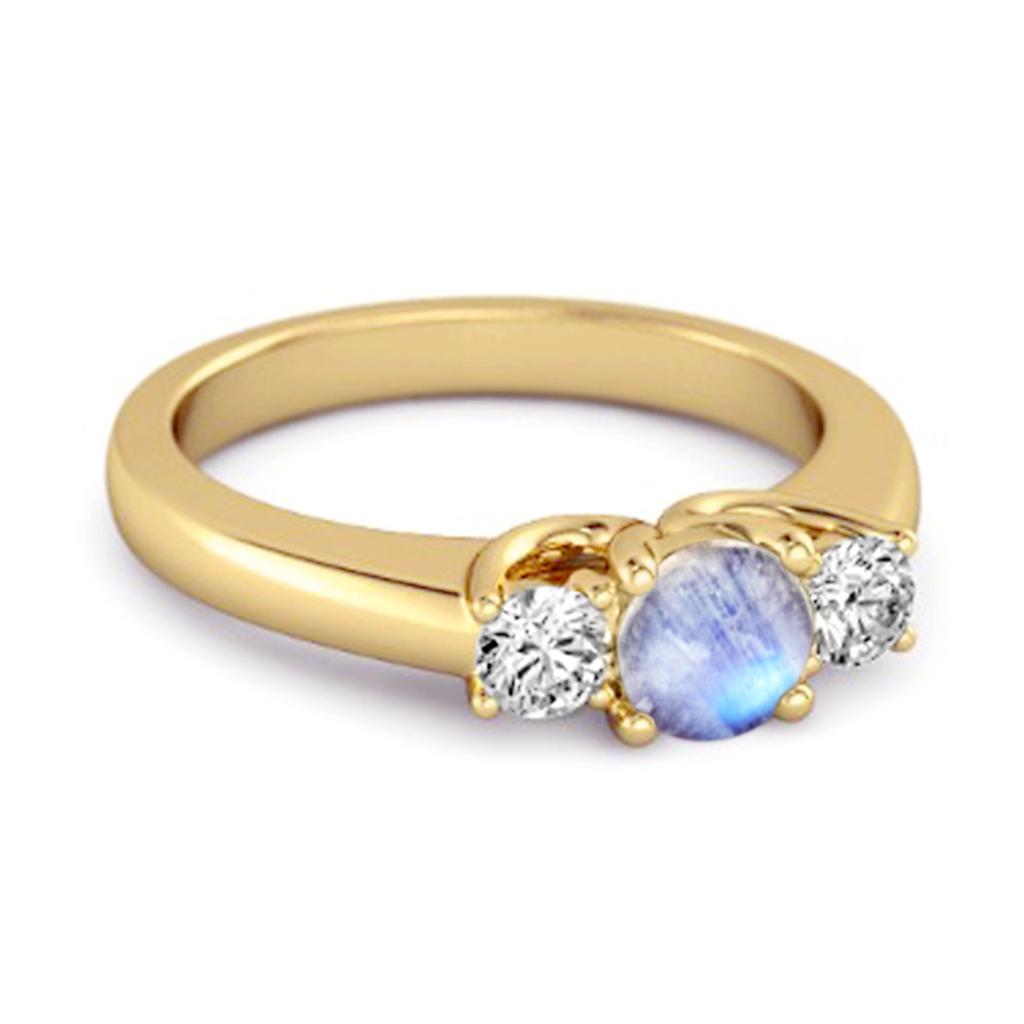 Moonstone Round Three Stone Ring -925 Sterling Silver Gold Vermeil
