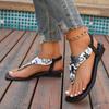 Fashion Toe Clip Print Casual Women's Sandals, Summer Plus-size European American Square-toed Beach Sandals, Women's Low-heeled Sandals