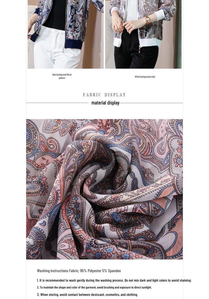 2025 Herbst Koreanischer Stil Blumendruck Schlankmachend Rundhals Reißverschluss Jacke