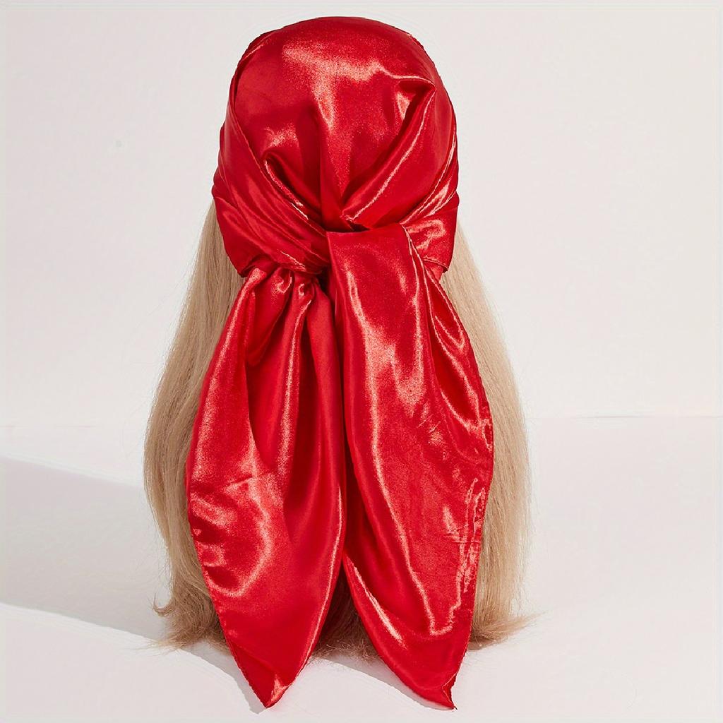 Solid Color Large Bandana Classic Satin Square Scarf Women Imitation Silk Neckerchief Windproof Shawl Head Wrap Hair Accessories