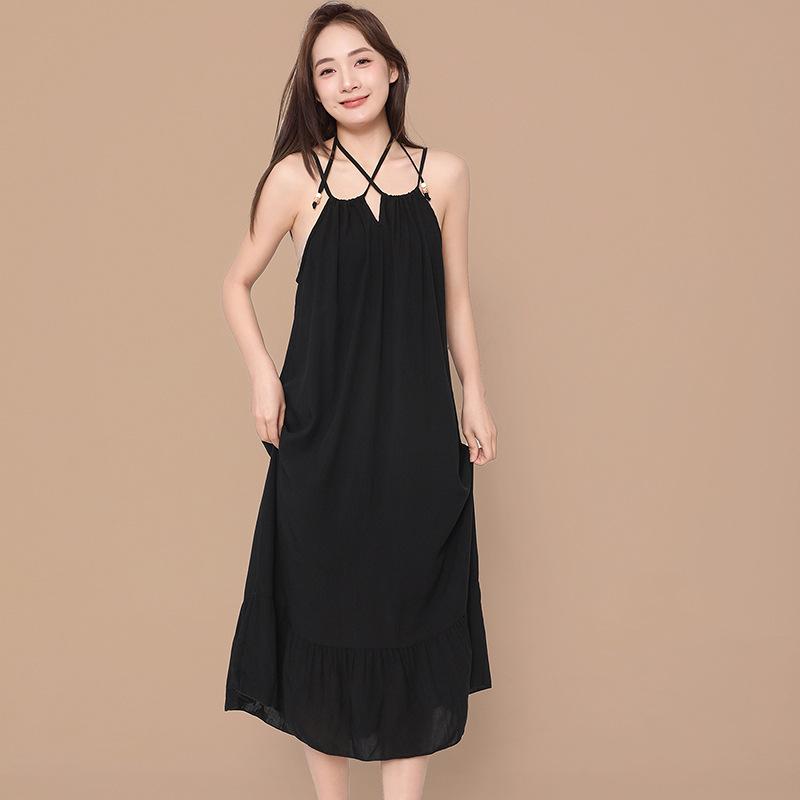 Gentle Wind Gradual Change Tie-dye Cotton and Silk Suspender Nightdress Ruffle Edge Hem Loose Pajama Skirt Women Large Size Home Skirt
