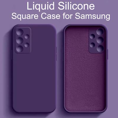 Quadratische Original-Flüssigsilikonhülle für Samsung Galaxy S23 S24 S22 S21 Ultra Plus FE A33 A53 A73 A34 A54 A52 A52S Vollabdeckung