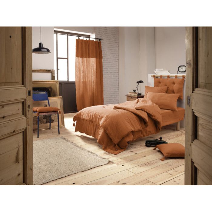 Duvet or Bed Runner "Gaïa" All Sizes "Cotton Gauze" the Butterfly Effect - Gaia Apricot - 180 X 240 Cm