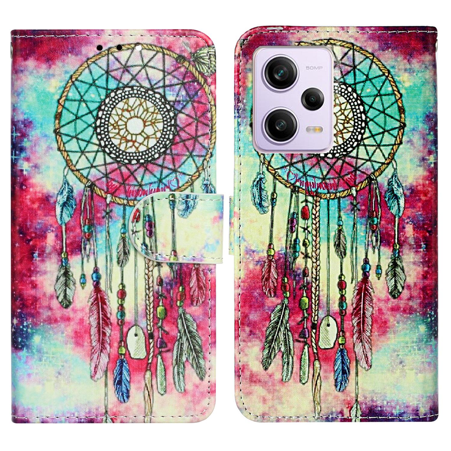 

Кожаный чехол для телефона с принтом для Xiaomi Redmi Note 12 Pro 5G/Note 12 Pro Speed 5G/Poco X5 Pro 5G, откидной чехол-кошелек с подставкой Green Wind Chime