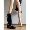 Long Boots Women's Fried Street Spice Girl Style Black Belt Buckle Thick Heel Knight Boots