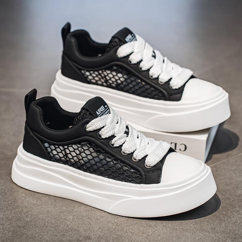 Little White Shoes Summer Mesh Breathable Hollow Thin Comfortable Board Shoes Teen School Style Fashion Korean Version Skateboard Shoes