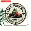 2d Flat 20*20cm Retro Style Circular Wooden Frog Parking Sign, Fantasy Cartoon Frog Driving Red Car Design, Wall Decor for Homes, Offices, Cafes, Bars