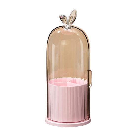 Rotating Makeup Brush Holder Dustproof Makeup Brush Organizer with Sliding Door Cosmetic Tools Beauty Brushes Holder for Vanity Table Bathroom