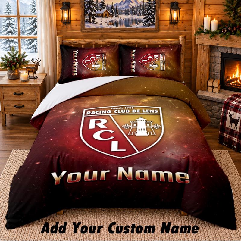 racing club de lens Pattern Bedding 3Pcs Set Custom Name, Bed Sheet And Pillowcases For Home Bedroom