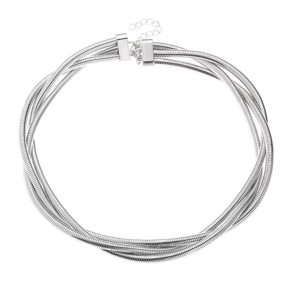 Creative Twisted Choker Necklace Multi-layer Exaggerated Necklace Set  Girl Fashion Accessory Silver Necklace