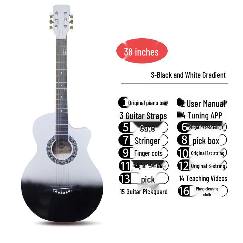38/41-Inch Beginner Folk Guitar for Boys, Girls, and Students – Entry-Level Wooden Musical Instrument