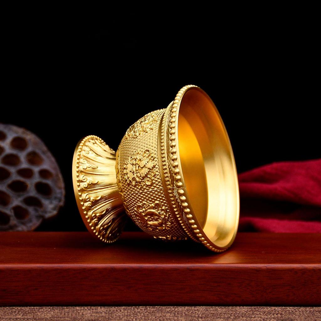 Ethnic High-Foot Eight Auspicious Water Offering Cup and Bowl Set