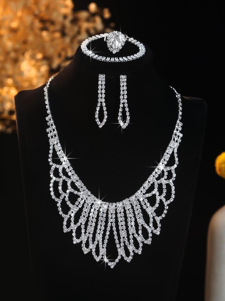 European Style Diamond-Inlaid Evening Necklace & Jewelry Set for Brides