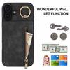 For iPhone 16 Plus Case RFID Blocking Ring Kickstand Retro Leather+TPU Anti-Fall Phone Cover