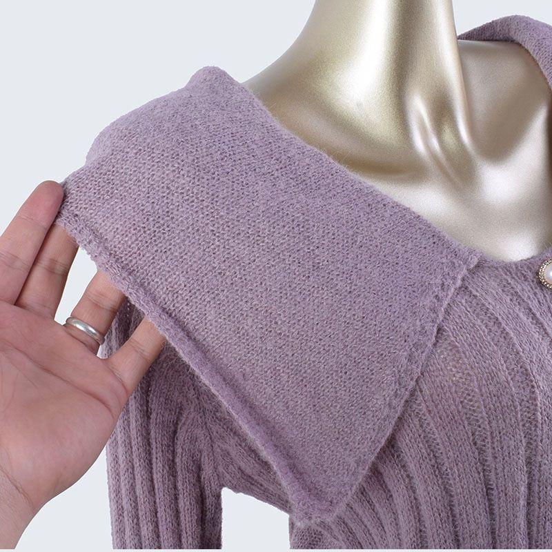 Spring and Autumn Doll Collar Breasted Cardigan Long Sleeves Knitting Mohair Lightweight Women's Clothing Outwear Pure Color