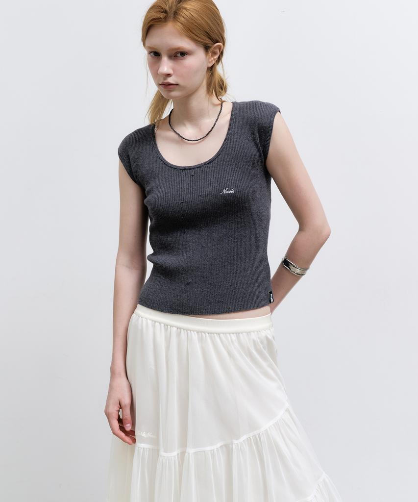Nigaennikol Tiered Sheer Long Skirt_Cream